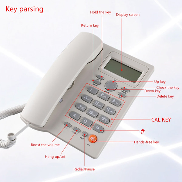 Uppringare Display Telefon Handsfree samtal Fast telefon med sladd Fast telefon för hemmakontor Hotell KX-T2025 White