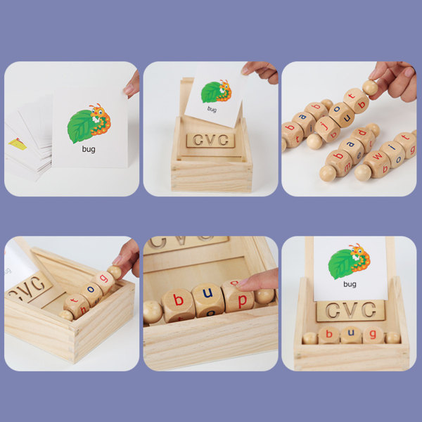 Trä Phonics Block Set Spinning Läsblock Stång Dagis Lärresurs Montessori leksak för 3 åring＋ Present