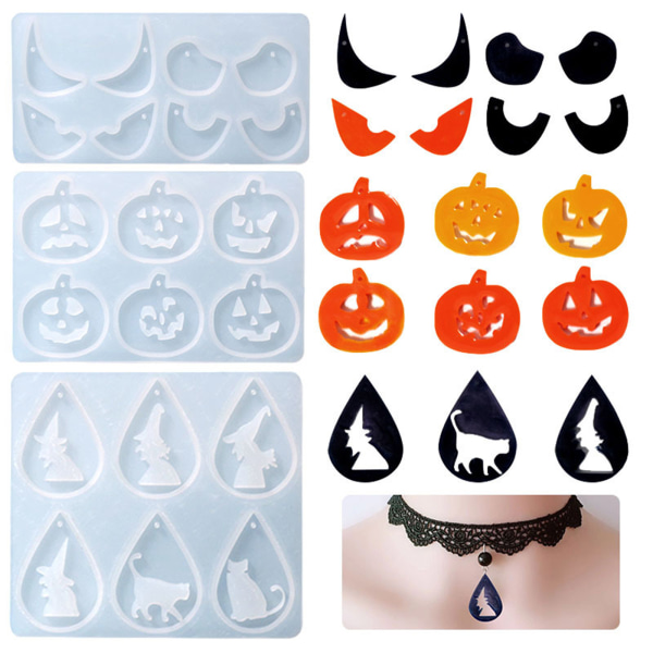 Halloween örhänge molds kit pumpa för katt häxa dinglar örhänge silikon molds för hänge dekor DIY Craft kvinnor null - Little Demon Eye
