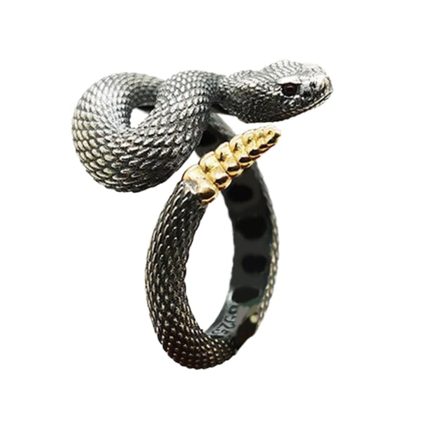 Skallerorm Ring för Kvinnor Män Retro Silver Färg Snake Kvinnlig Ring Justerbar Punk Ring Goth Par Smycken Present Black gold tail - A Close