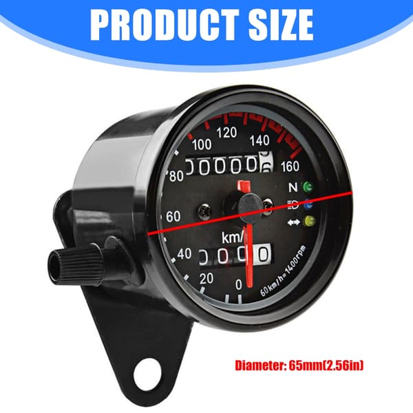 Motorsykkelmåler Odometer 12V Speedometer Frontlykt Blinklysindikator LED
