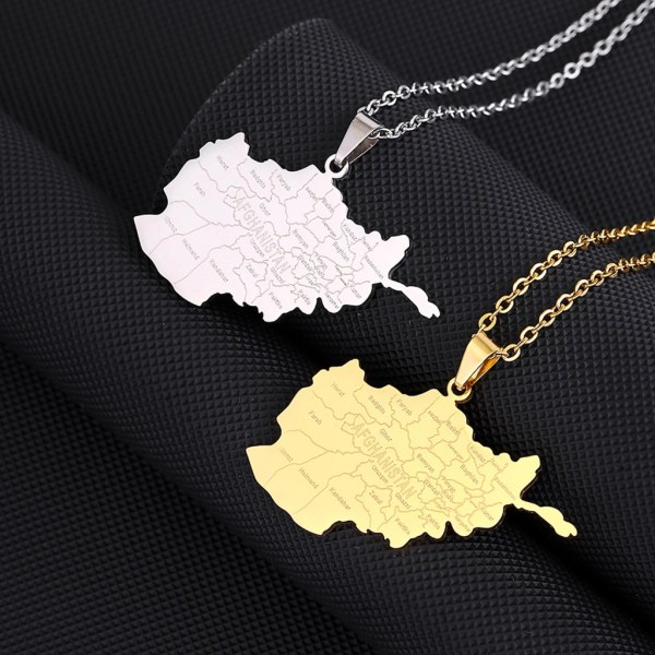 Afghanistan Karta Hänge Halsband Trendigt Silver/Guld Country Territory Halsband Unisex Kvinnor Män Halskedja Justerbar Silver - B