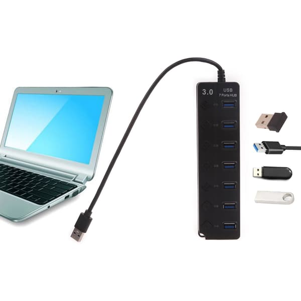 Brukervennlig 1 til 7 Port USB3.0 Hub med LED Lysindikator USB Splitter
