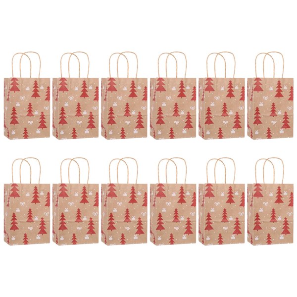 Jul Kraft Presentpåsar Paket med 12 Julgran Älg Tomte Snöflinga Mönster för Julfest Godis Kex Förpackning