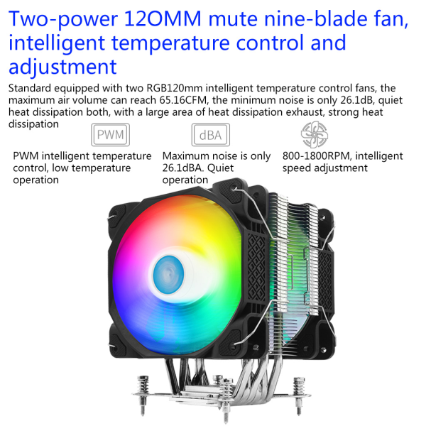 CPU-kylare 2 x Silent PWM-fläkt Färgglad RGB-kylare med 6st kopparrör 120 mm lågprofil för intel/för amd/LGA 775/11