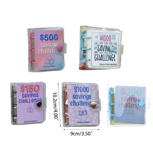 Mini Binder Savings Challenge $150/300/500/1000 Spara pengar Budgetar Kontantkuvert Plånbok Budgetpärm Notebook 4
