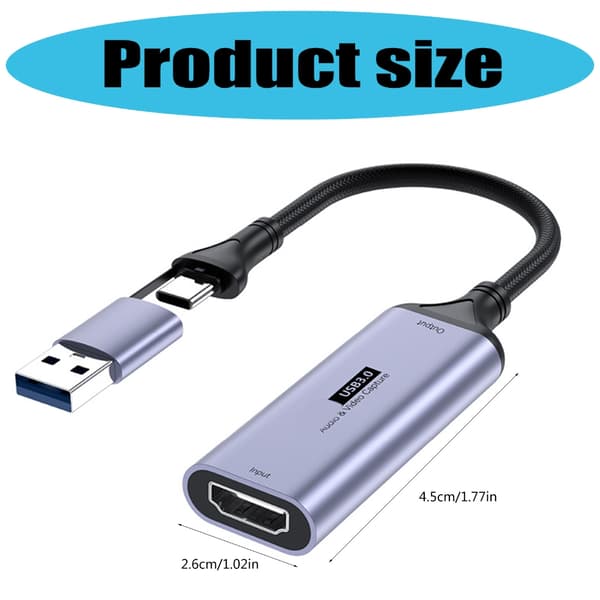USB Video Capture Card Digitale Konvertere USB+Type C til HDTV Videoopptak