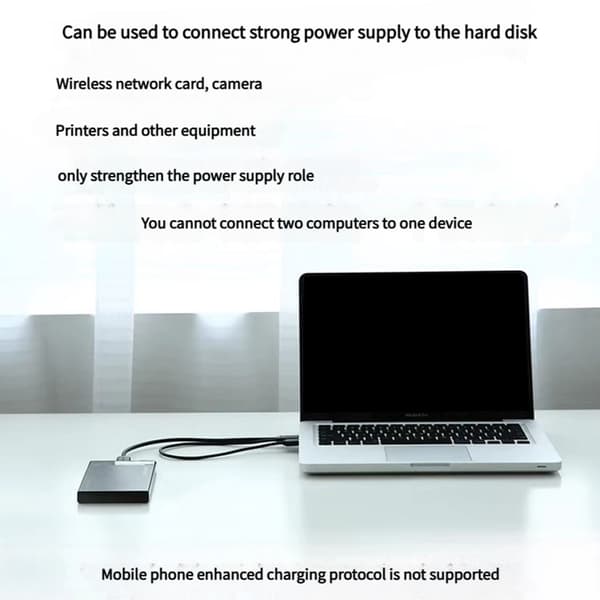 USB3.0 dataoverførselskabel med flere strømindgange til eksterne enheder