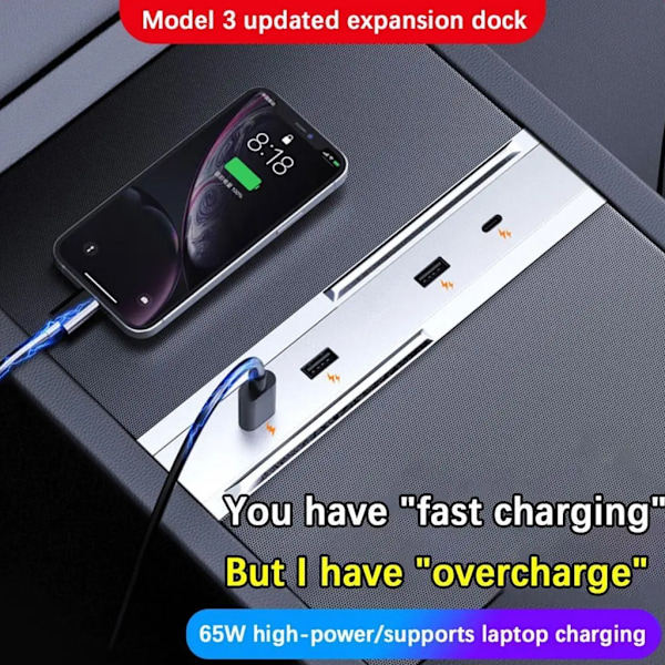 Autolle 3+ Auton USB-keskitin Telakointiasema Laajennus Shunt Keskikonsolin Sovitin