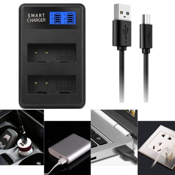 Bärbar LCD-mikro USB -laddare för DMC GF6 GX7 GF3 GF5 GX80 BLG10 Batteri Bekvämt byte av dubbelplatsladdare