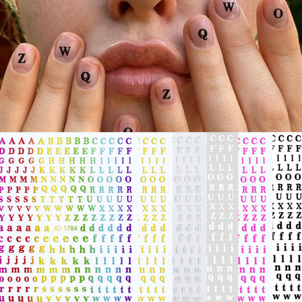 6 ark Letter Nail Art Stickers Dekaler av alfabetet Small Letter Stickers Vattentät Letter Resin Stickers