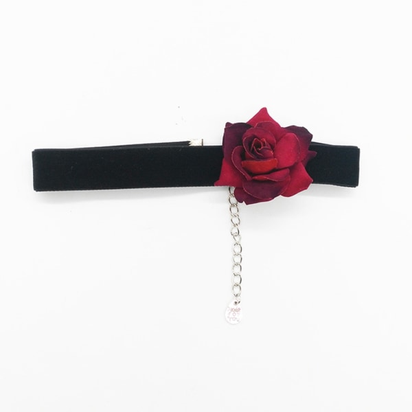 Mode Rose Flower Choker för Dam Accessoar Punk Gothic Mjuk Svart Sammet Choker Halsband Girl Neck Smycken Present Wine Red