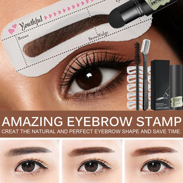 13 st One Step Eyebrow Stamp Shaping Kit Brow Definer Pulverstämpel Professionell ögonbrynspulverstämpel Makeup Definer Dark gray