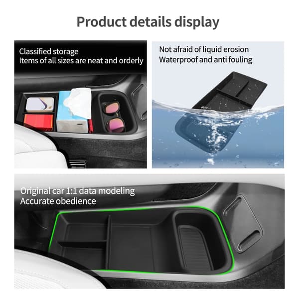 Förvaringsfack för mittkonsol i bilen med partitionsystem för små föremål
