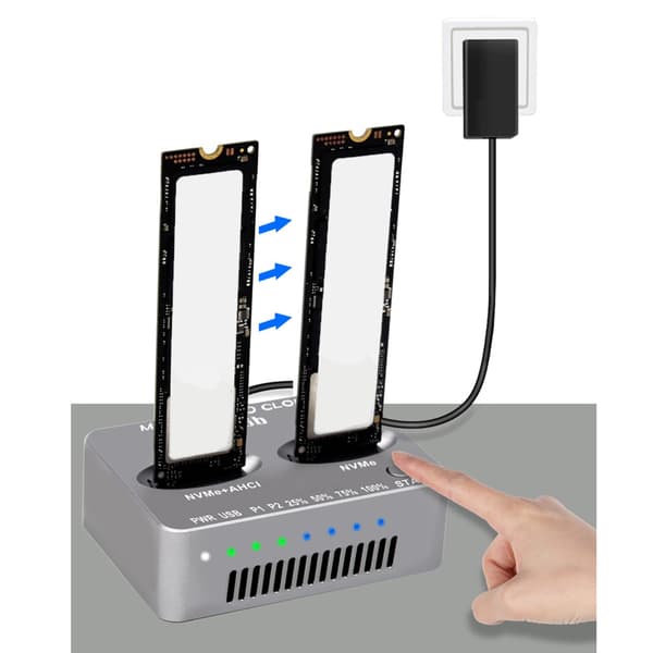 Double Bay M.2 NVMe USB3.2 20G SSD Dockingstation til offline kloning