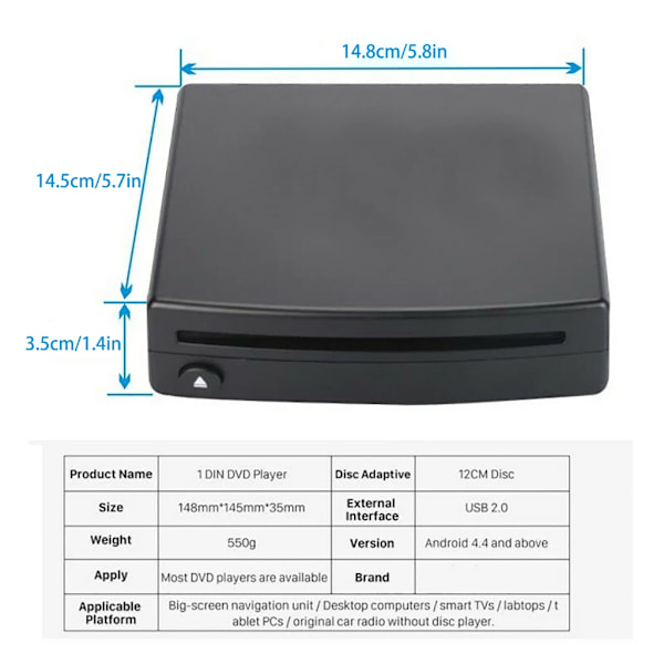 Multimedia Soitin Ulkoinen USB Ajoneuvon DVD-soitin Autonavigointiin Plug Play