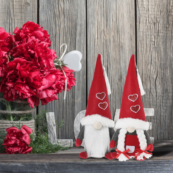 Valentine Gnome Par Alla hjärtans dag present Kärlekshjärta Tomte Elf Dwarf Ornaments null - D