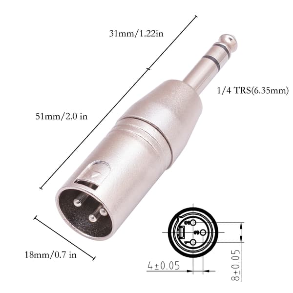 Han 1/4-tommer 6,35 mm til Han 3-benet XLR Audio Adapter Stereo Jack Stik
