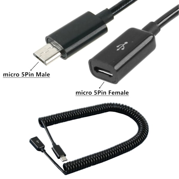 Mikro- USB kabel, hona till hane förlängningsladdningssladd Datatråd Signalstabilitet Överföringslinje 100cm/300cm Black 1m