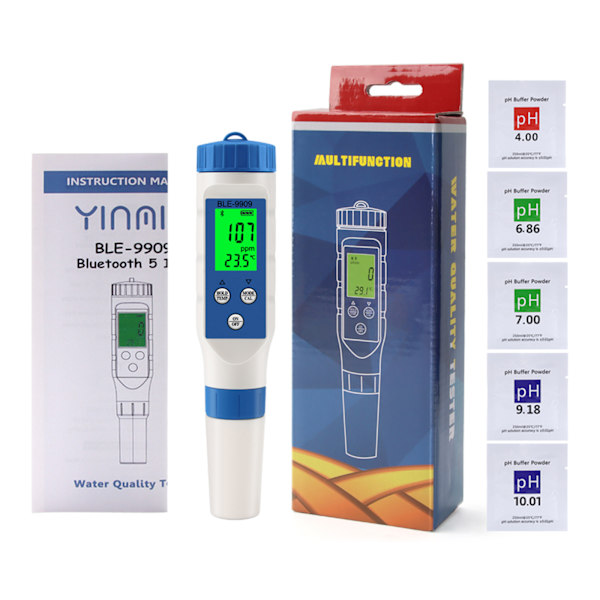 BT pH-måler 5 i 1 TDS/EC/PH/Salinitet/Temp Måler, Vandkvalitetsmonitor Tester til Pools Hydroponics Drikkevand