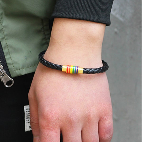 Svart läderarmband med metallspänne Enkel design Läderflätade Lovers Pride Rainbow Par Lover Armband A