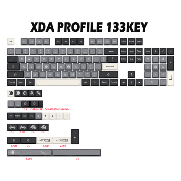 133 för Key Keycaps PBT XDA Keycap För DZ60/RK61/64/GK61/68/84/980/104 Mekaniskt tangentbord gmk för Key Cap 6.25/7u Space