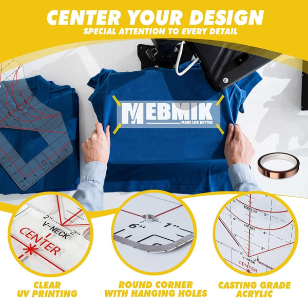 T-shirtlinjalguide för vinyljustering, T-shirtlinjal i akryl för att centrera design, T-shirtmätverktyg för värmepress