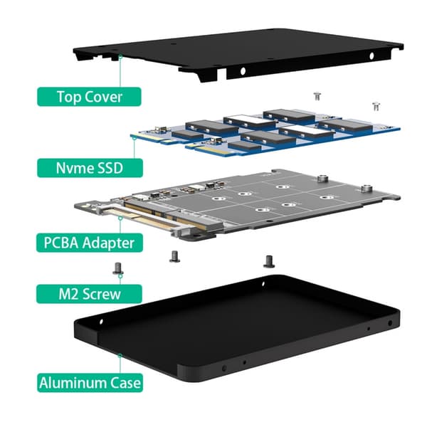 SFF-8639 NVME - NGFF B+M Key PCIe SSD -sovitinkortti kotelolla