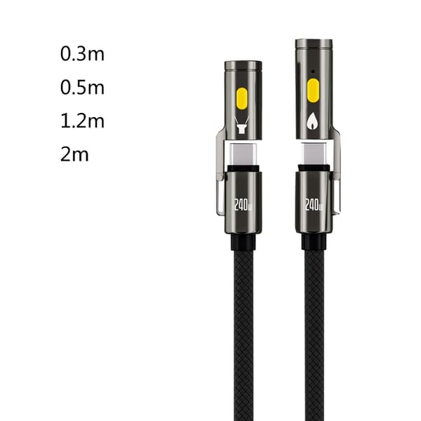 Stor effekt 240W Typ C dataöverföringskabel med LED-ljusfunktion för camping 2m
