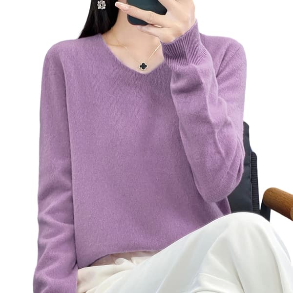 Dam V-ringad stickad tröja Casual lös långärmad pullover Jumper Toppar Musyellow S
