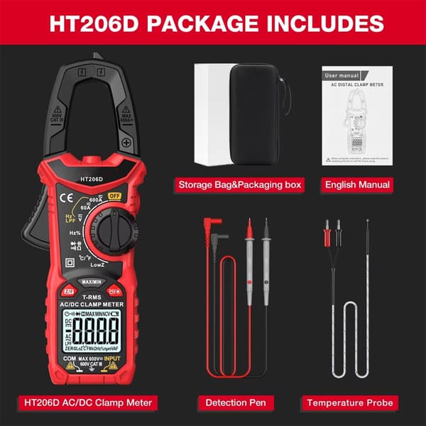 HT206D Højpræcis Tangmeter Multimeter til Elektrikere og Teknikere