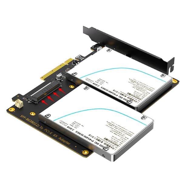PCIe 8X Interfacekort til 2 SFF 8639 SSD Højkapacitetslager