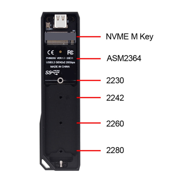 NVMe M.2 hårddiskhölje M.2 till USB C SSD-hölje med 20 Gbps hastighet för snabba överföringar Verktygsfri installation Short style