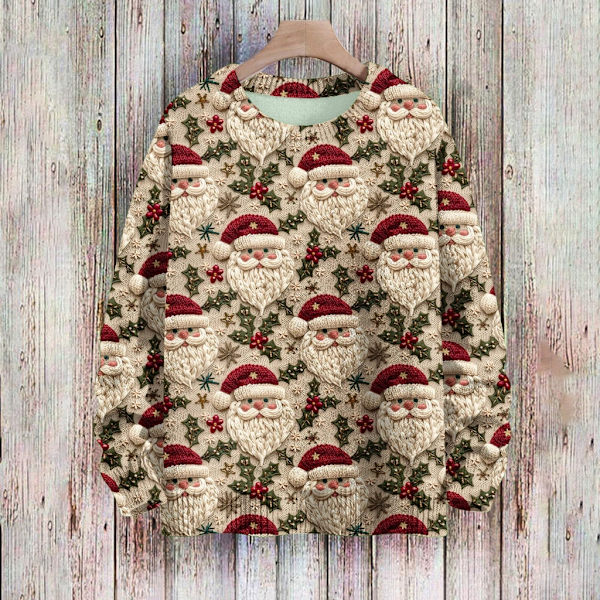 Langærmet julepullover til kvinder 3D-juleprintet pullover sweatshirt Khaki M