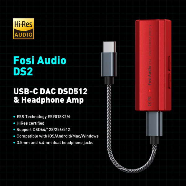 DSD512 TypeC hörlursförstärkare HiFi DAC hörlursförstärkare Mini Audios Amp HighFidelity Ljud Bred kompatibilitet Grey