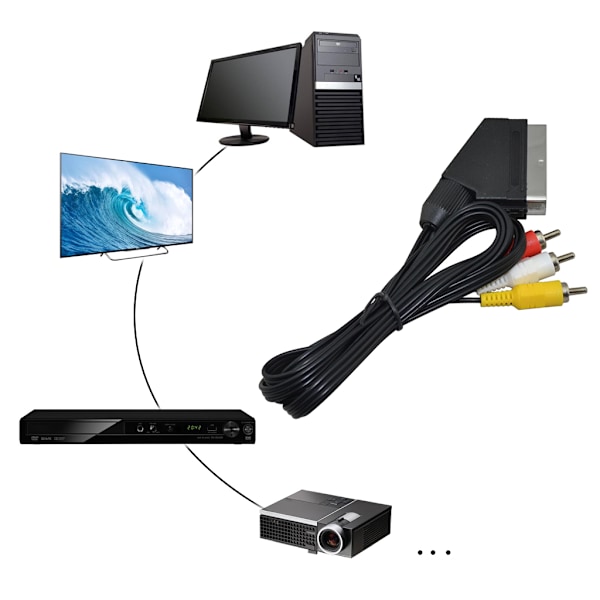 1,8 m/6 fot RGB-linje scart till 3 RCA-videokablar för NES för FC Högkvalitativt byte av kabelspeltillbehör