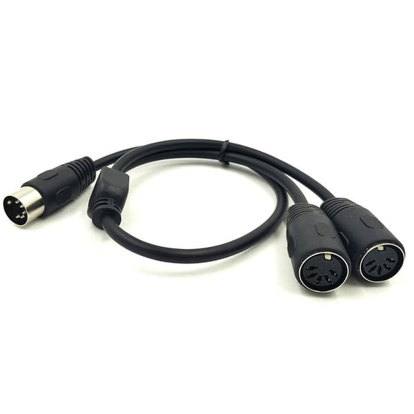 MIDI 5-pin hann til dobbel hunn lydadapterkabel for MIDI-keyboardgitar