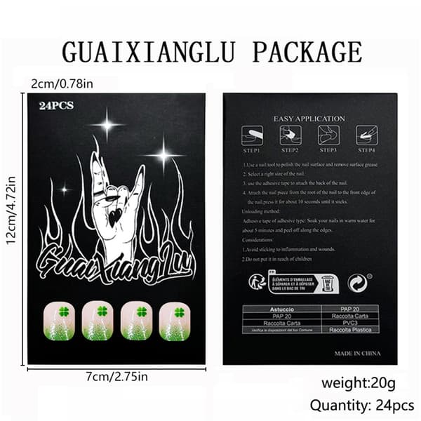 24 st Patrick's Day Press on Nail Green Shamrock Short Coffin False Nail Set