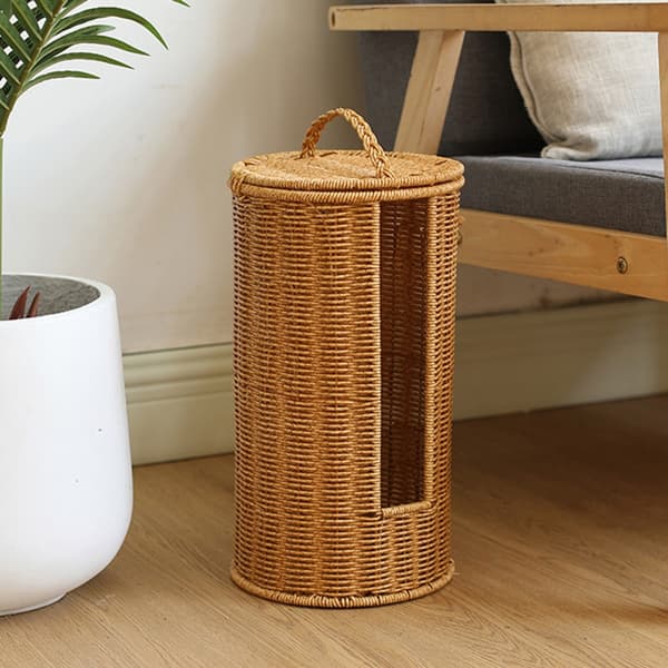 Multifunktionel Opbevaringskurv til Badeværelse Håndvævet Tissue Holder Organizer