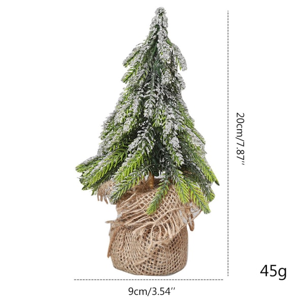 Desktop Miniatyr Snow Pine Tree Mini Julgranar Burlap Base Bord Dekor White