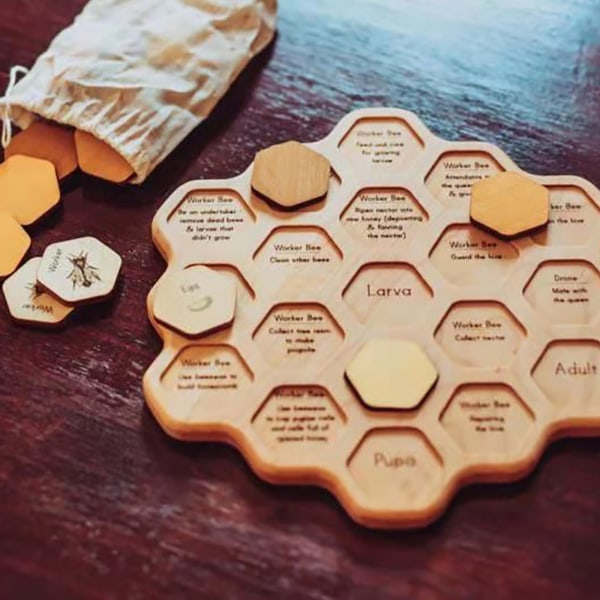 2-i-1 Montessori Toy Bee for Evolution Growth Jigsaw 3D-pussel matchande leksak Early Learning Upptagen bräda för toddler