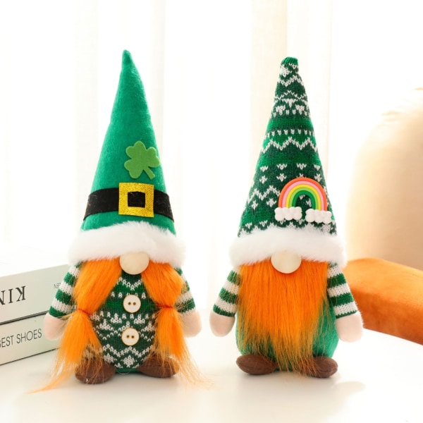 Saint Patrick's Day Gnome Irish Green Leaves Face Mindre Docka Ornament Dekor för Festival Nyårsfest Bakgrundsdekor Womens