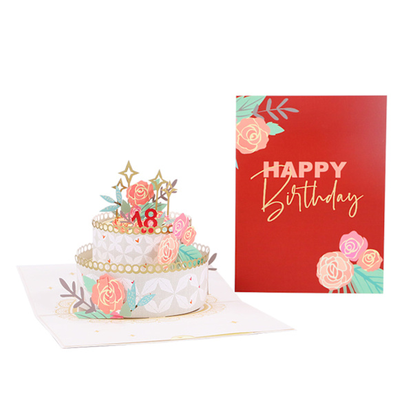 Gratulerer med dagen-kort for barn, kone, mann, 3D bursdagskake for Pop Up-hilsen C