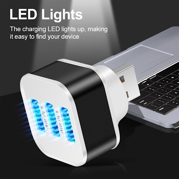 Ny USB 2.0 Dock Extender 3-ports Extended USB Splitter Hub Miniladdare Multifunktionell för skydd Svart/Gyllene Black