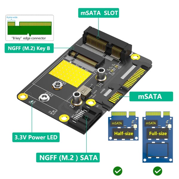2 i 1 SATA3.0 Msata/M.2 SSD-er til Dobbelt SATA3 Datamaskinadapterkort