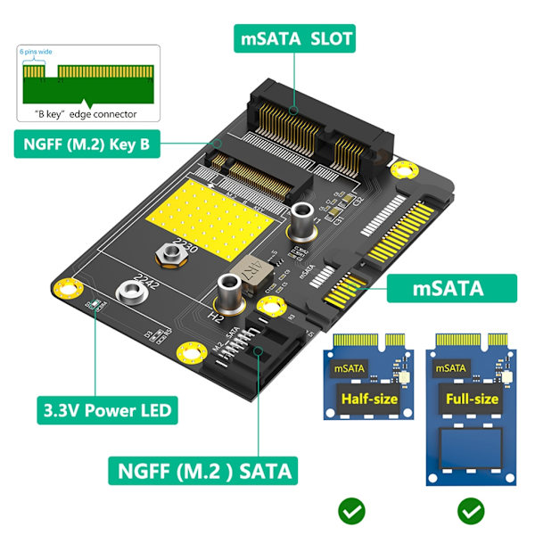 2 i 1 SATA3.0 Msata/M.2 SSD'er til Dobbelt SATA3 Computer Adapterkort