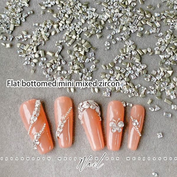 50x Mini Formade Nagelprydnader Platta Botten Naglar Konst Strass Nageldekor