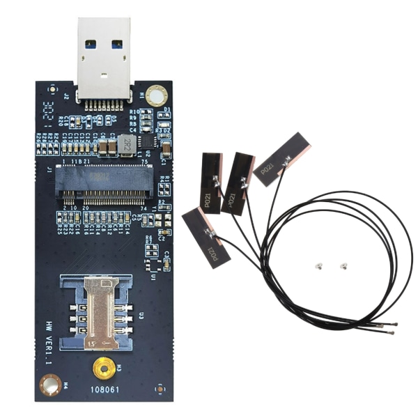 M2 USB adapter DW5821E M2-NGFF DW5811e DW5816E EM7455 L860-GL USB3.0 expansionskort för 3G/ 4G/ 5G LTE-modul null - With 4 antennas