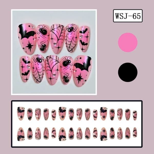 30 Stykker Halloween Pink Flagermus Glansfulde Press-On Negle ABS Materiale