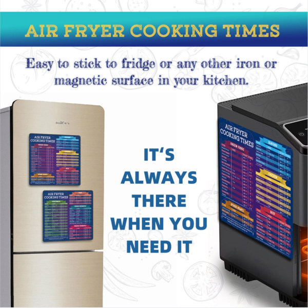 2 delar Air Fryer Magnetisk Cheat Sheet Set Air Fryer Matlagningstidsdiagram Air Fryer Referensguide för Air Fryer-matlagning